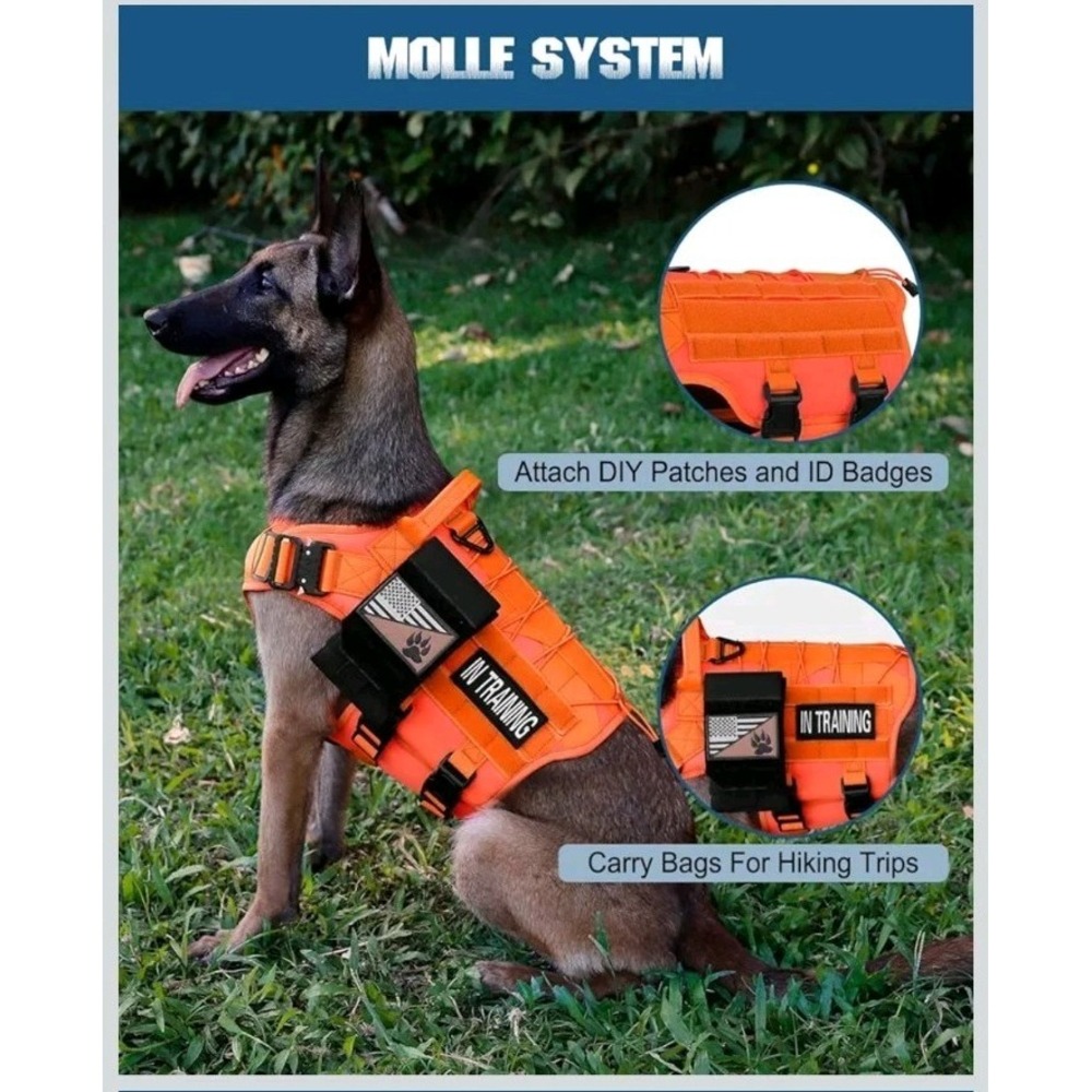 DNALLRINO Tactical Dog Harness Vest  Dogs, Adjustable Military Pet Orange XL NEW